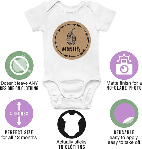 Hadley Designs Rustic Baby Monthly Milestone Stickers, 16 Stickers for Newborn Photo Props
