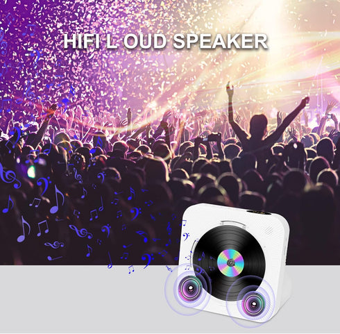 Portable CD Player with Speakers, Bluetooth Support, Timed CD Player with Headphones for Home, White