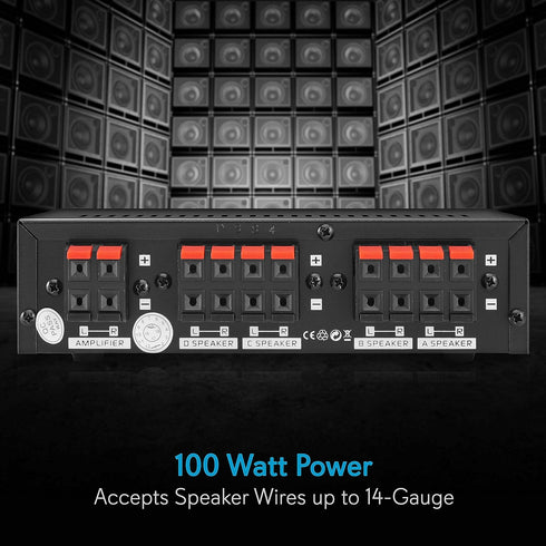Pyle 4-Zone Channel Speaker Switch Selector - Premium Switch Box Hub for Multi-Channel High Powered Stereo Amp, 4 Pairs