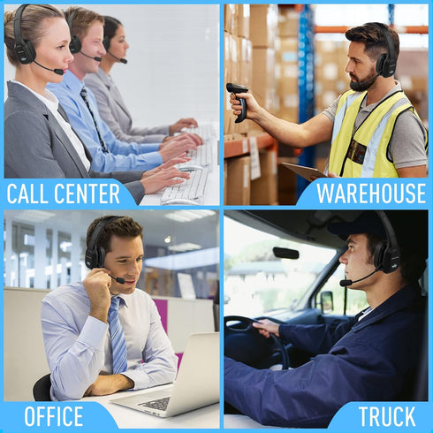 Wireless Headset with Microphone, Single-Ear Headphone, Adjustable Headband, Noise Isolation Mic for Home Office