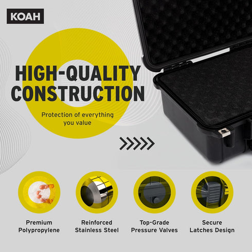 Koah Weatherproof Hard Case with Customizable Foam (13 x 11 x 6 Inch), Water and Shock Proof for Cameras, Drones