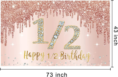Happy 1/2 Birthday Banner Backdrop Decorations for Girls, Rose Gold Half Birthday Party Sign Supplies, Pink 6 Months