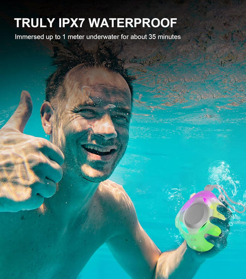comiso Shower Bluetooth Speaker, Waterproof IPX7, Floating Portable Speaker with LED Light, Loud HD Sound for Travel