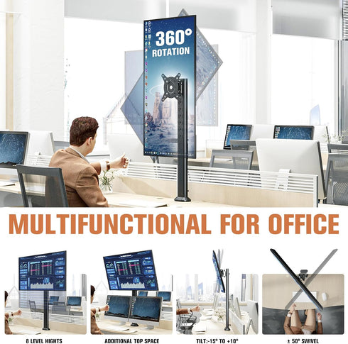 Hemudu 27 inch 42 inch 77lbs, Single Tall Desk Monitor Arm Mount Stand Fit for to Flat Curved Computer Screen