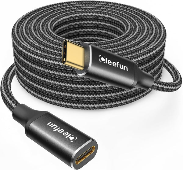 CLEEFUN USB C Extension Cable 10ft, USB C 3.2 Male to Female, 5Gbps Data & 4K Video Sync Transfer, 100W Fast Charging