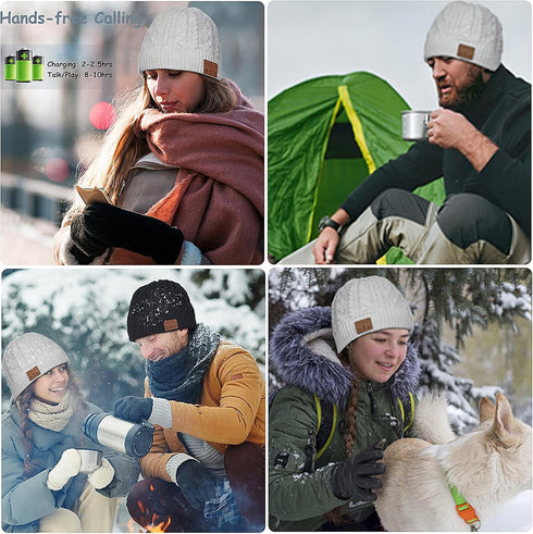 Wireless Beanie Headphone Hat for Women, Winter Knit Cap with Built-in Stereo Speakers Mic for Outdoors Sports Running