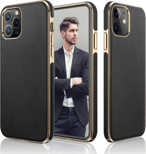 LOHASIC Luxury Leather Slim Business Case for iPhone 12/12 Pro, Soft Grip Shockproof Bumper Cover for Men and Women -