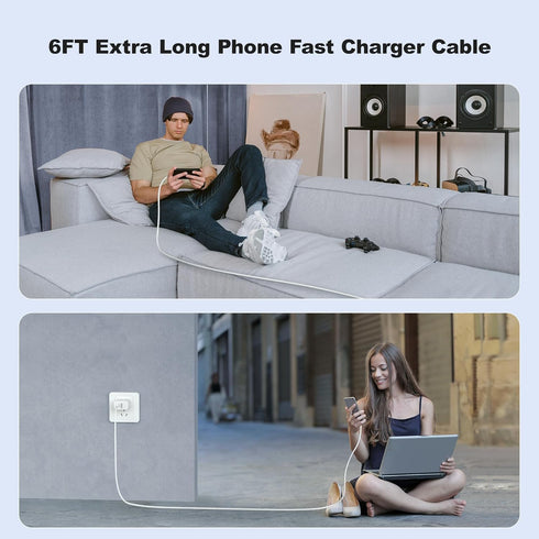 USB C Charger Block 10ft&6ft Compatible with iPhone Fast Charger, Upgrade 2Pack Wall Charger with 10ft Type C to A &