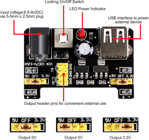Miuzei Electronics Component Fun Kit, Supply Module, Jumper Wire, Breadboard, Compatible with Arduino