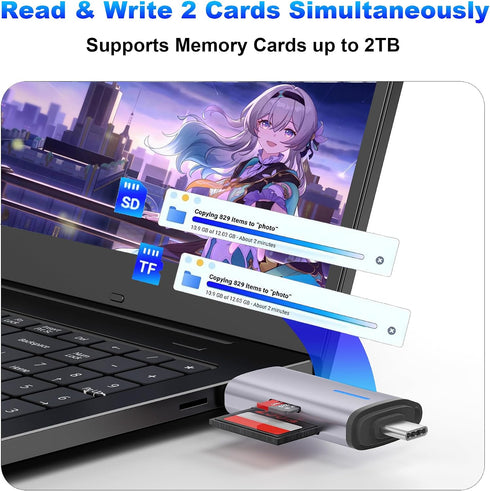 AUKOKIOULA 3.0 5Gbps 2-in-1 16/15, USB SD Card Reader, Type-C & USB-A Dual Slot Memory Card Reader, Simultaneous