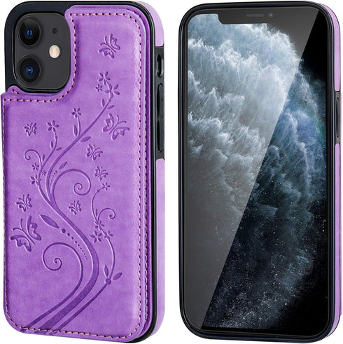 Vaburs Wallet Case for iPhone 12 and iPhone 12 Pro with Card Holder, Embossed Butterfly Pattern PU Leather