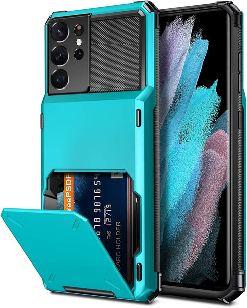 Vofolen for Galaxy S21 Ultra Wallet Case, Credit Card Holder, 4-Card Flip Cover, Dual Layer Protective Hybrid Hard