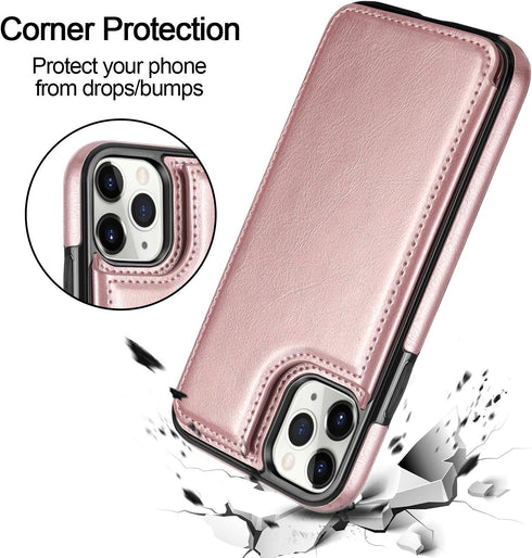 HianDier Wallet Case for iPhone 11 Pro Max, Slim Protective Case, Rose Gold, Credit Card Slot Holder