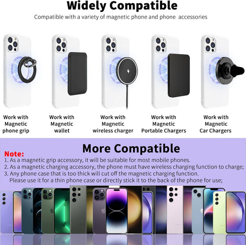 2Pcs Metal Ring Sticker for Pop Socket Magnetic Grip, Magnetic Adapter Adhesive for iPhone, Magsafe Wireless Charger