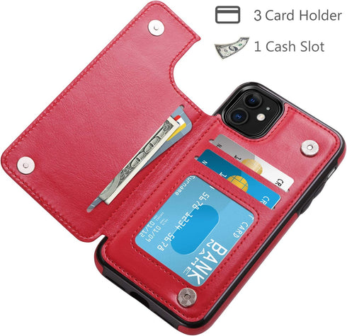 HianDier Wallet Case for iPhone 11, 6.1-inch Slim Protective Cover with Credit Card Slot Holder, Red