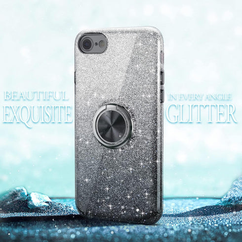 iPhone SE 2020 Case Glitter, Slim Sparkly Cover with 360° Ring Holder Kickstand for iPhone 8/7/SE 2020/SE 3
