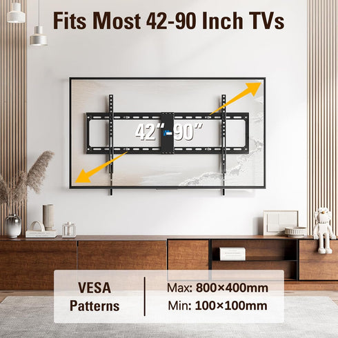 Mounting Dream Fixed TV Wall Mount, Low Profile Bracket for 42-90 Inch TVs, Space Saving, Max VESA 800x400mm