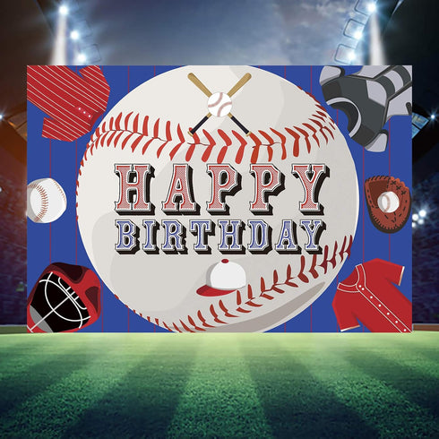 Baseball Sports Theme Party Decorations, Happy Birthday Backdrop Banner for Kids Teenagers, 71 x 49 inch