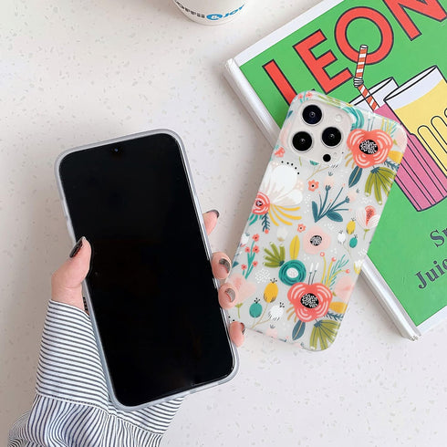 J.west Frosted Clear Case for iPhone 13 Pro Max 6.7", Cute Soft Slim Silicone Cover with Flower Design