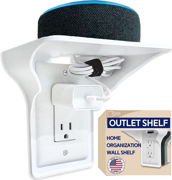 BeraTek Industries Power Perch Outlet Shelf Small Wall Shelf for Home Organization, White, 1-Pack for Homepod Mini,