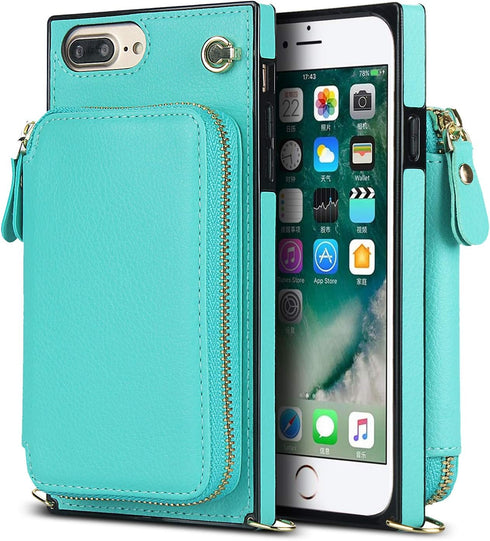 Asuwish Wallet Phone Case for iPhone 6plus 6splus 7plus 8plus with Screen Protector and Zipper Card Holder Slot