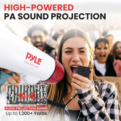 Pyle Megaphone Speaker PA Bullhorn with Built-in Siren - Adjustable Volume Control & 1200 Yard Range for Coaches & Fans