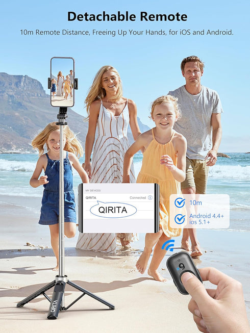 Selfie Stick & Phone Tripod, All in 1 with Remote, Travel Stand for Video Recording, Live Streaming, Compatible with