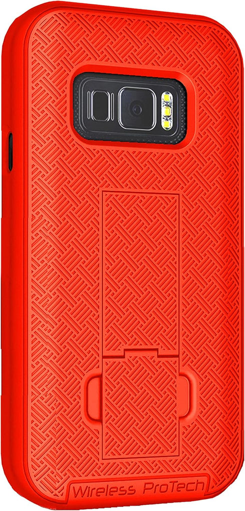 Slim Rugged Case for Samsung Galaxy XCover FieldPro SM-G889 - Protective with Built-in Kickstand (Red)