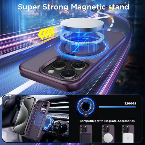 CACOE Magnetic Case for iPhone 15 Pro 6.1 inch with 360° Rotatable Ring Phone Stand, Compatible with MagSafe