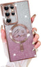 Fiyart Pink Case for Samsung Galaxy S22 Ultra, MagSafe Compatible, Clear with Love Heart Plating, Shockproof 6.8"