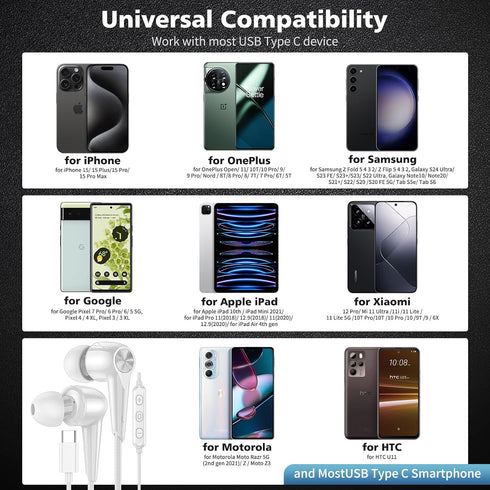 USB C Earbuds with Microphone for Samsung Galaxy A55 A53 A35 A34, Wired Headphones with Volume Control for iPhone 15