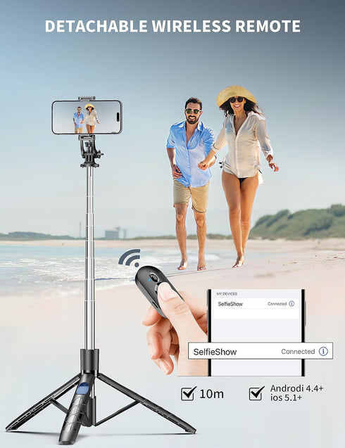 71" Phone Tripod & Selfie Stick, All in One Extendable Cell Phone Tripod with Wireless Remote, Compatible with iPhone &