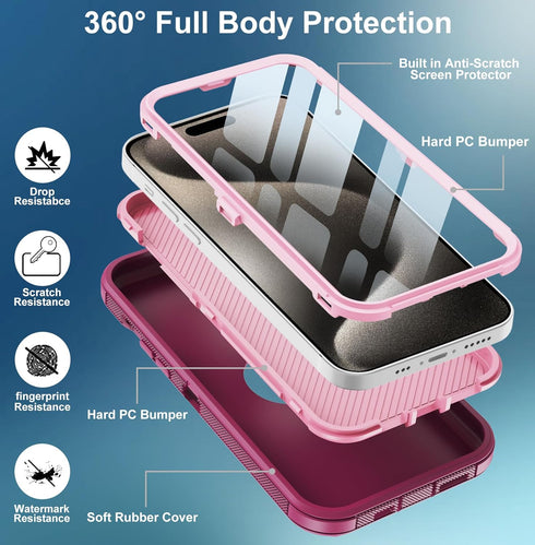 Shop iPhone 15 Pro Max Case - Heavy Duty, Full Body Rugged, Built-in Screen Protector, Shockproof & Dustproof