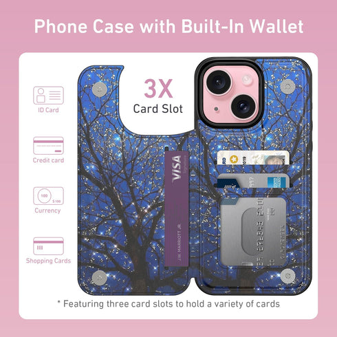FUNMIKO 15 for iPhone Wallet Case with Card Holder, RFID-Blocking, Military-Grade Protection & UV-Printed Artwork