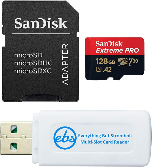 SanDisk Extreme Pro 128GB V30 A2 MicroSDXC Memory Card for DJI Mavic Air 2 Drone, Bundle with Card Reader