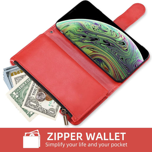 Asuwish iPhone Xs Max Wallet Case: Flower Leather Flip, TPU, Tempered Glass Protector, Credit Card Holder, Red.
