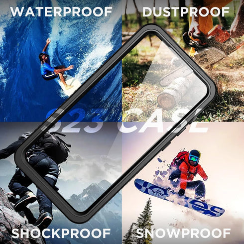 Temdan Samsung Galaxy S23 Case, Waterproof with Built-in Lens & Screen Protector, Full Body Shockproof, Black/Clear