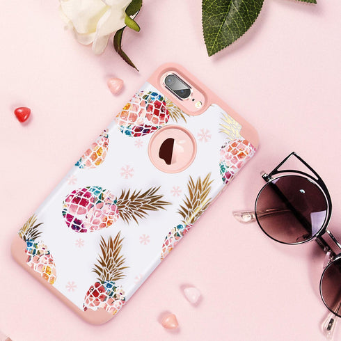Fingic Pineapple Floral Ultra Slim Case for iPhone 7/8 Plus, Hard PC Soft Rubber Anti-Scratch