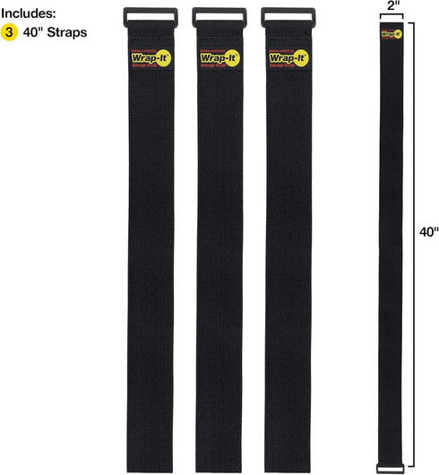 Super-Stretch Wrap-It Storage Straps, 40-in x 2-in (3-Pack) - Elastic Hook and Loop Cinch Straps - Pool Hose and Cable Straps, Garage and RV Storage Accessories by Wrap-It Storage