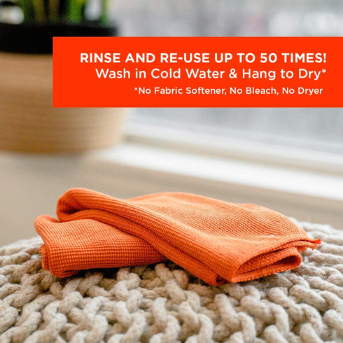 WHOOSH! Microfiber Cleaning Cloth, 3 Pack, 14”x14” Orange, Suitable for Glasses, TV, Car Screen, Laptop, iPad