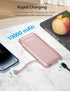 Portable Charger Power Bank 10,000mAh with Built-in Cable and AC Wall Plug, Slim Mini Fast USB-C Charger for Smartphones