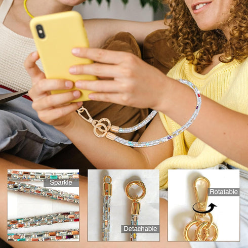 FUAHXYES Crystal Phone Strap Crossbody Rhinestone Anti Theft Layered Strap Crossbody Gold Metal Buckles Cell Phone Neck