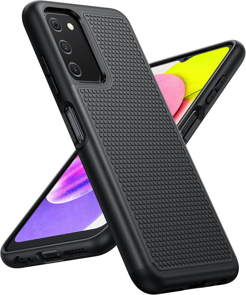 BNIUT Black Matte Samsung Galaxy A03s Case - Dual Layer Shockproof Heavy Duty Cell Phone Cover with Non-Slip Textured
