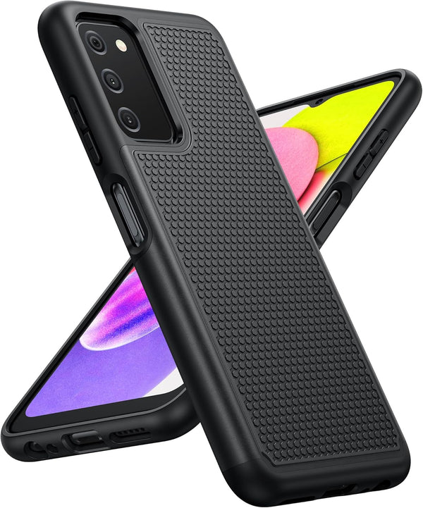 BNIUT Black Matte Samsung Galaxy A03s Case - Dual Layer Shockproof Heavy Duty Cell Phone Cover with Non-Slip Textured