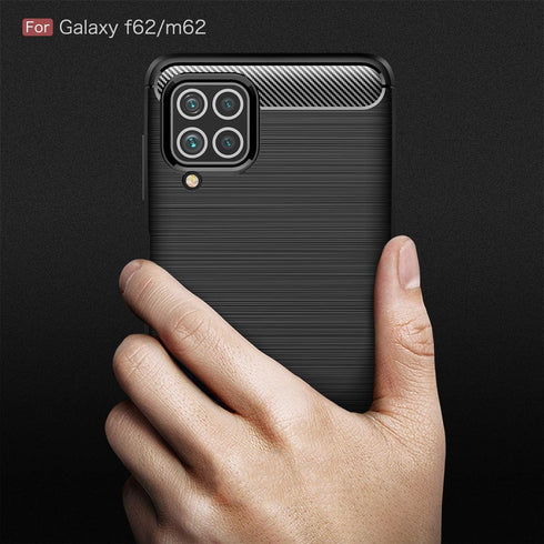 Samsung Galaxy M62 Case, Galaxy F62 Case, Carbon Fiber Texture Design Cover, Shock Absorption, Black