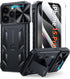 FNTCASE iPhone 15 Pro Case: Heavy Duty Black Bumper, Military Grade Drop Protection, Kickstand & Textured Grip.
