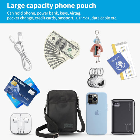 KIWIFOTOS Travel Cell Phone Pouch, Dual Phone Holster Crossbody Bag with Shoulder Strap for iPhone 15/14 Pro Max