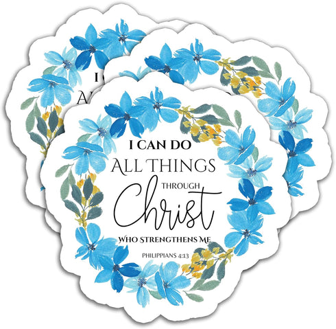 (3Pcs) I Can Do All Things Through Christ Philippians 4:13 Sticker, Waterproof Vinyl Decals for Books, Laptops, Tumblers