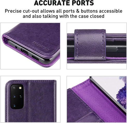 MONASAY Wallet Case for Galaxy S20+ Plus 5G, 6.7 inch, Flip Folio Leather Cover with Screen Protector, Purple