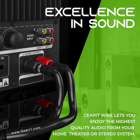 GearIT 12AWG Premium Heavy Duty Braided Speaker Wire (3 Feet) - Black with Dual Gold Plated Banana Plug Tips